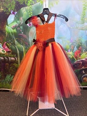 Girls Orange and Red Tulle Tutu Princess Dress